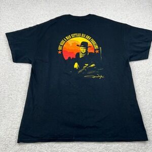 John Wayne Mens XL Black Graphic T-Shirt Western Cowboy Out Here A Man Settles